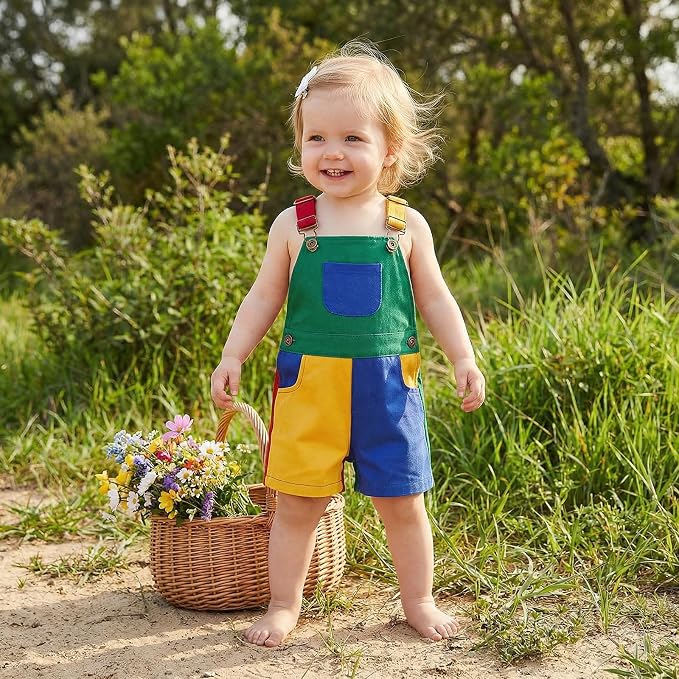 Fernvia Toddler Kids Baby Girl Boy Contrast Color Overalls Shorts Clothes - Image 3