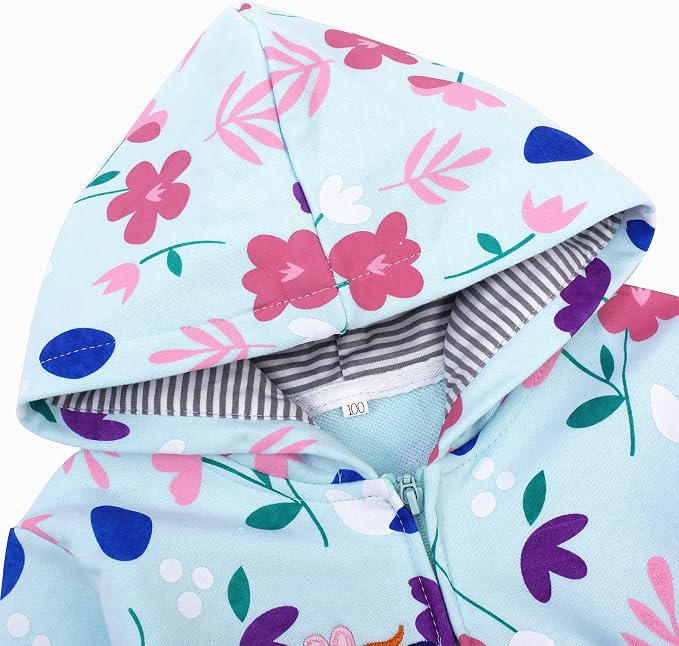 Baby Girl Zip-up Jacket Rainbow Unicorn Cotton Hoodie Sweatshirt Toddler Fall - Image 3