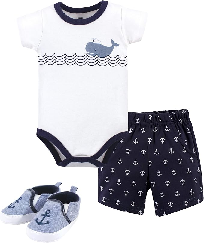 Hudson Baby Unisex Baby Cotton Bodysuit, Shorts and Shoe Set by HudsonBaby