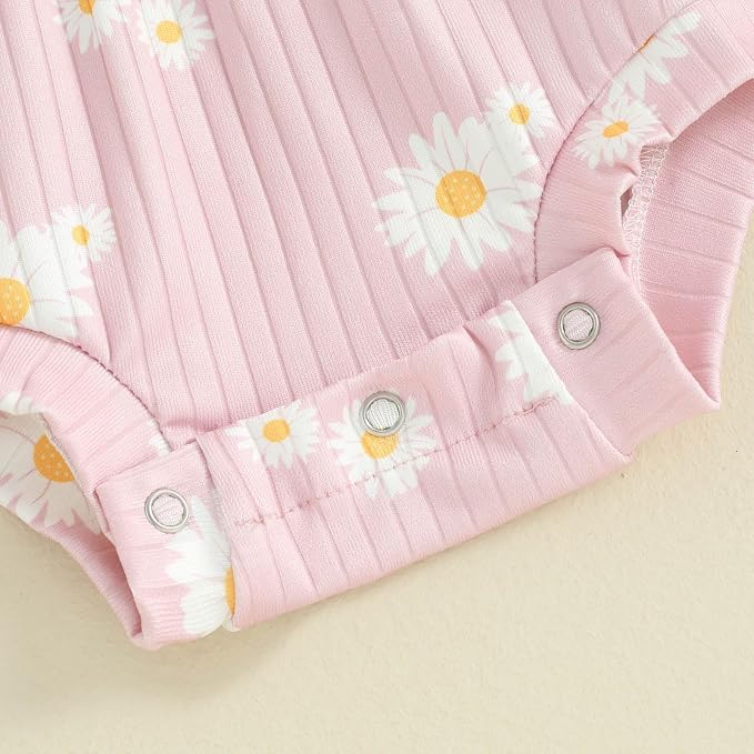 FOCUSNORM Baby Girl Summer Clothes Ribbed Short Sleeve Romper Solid Color - Image 7