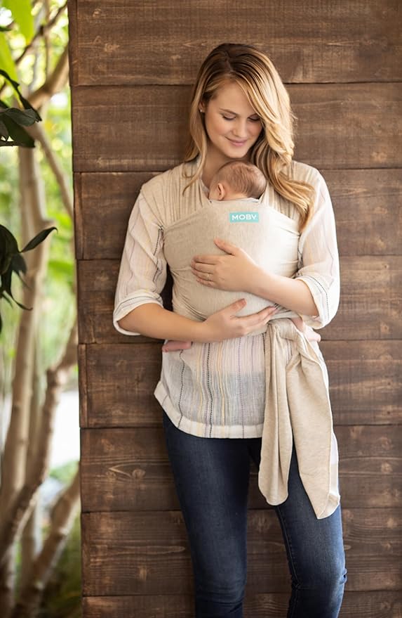 Moby Baby Wrap Carrier Evolution by Petunia Pickle Bottom for Newborns to Toddlers (8-33lbs), Infant Sling Carrier, Hands Free Design, Adjustable for All Body Types (Almond)