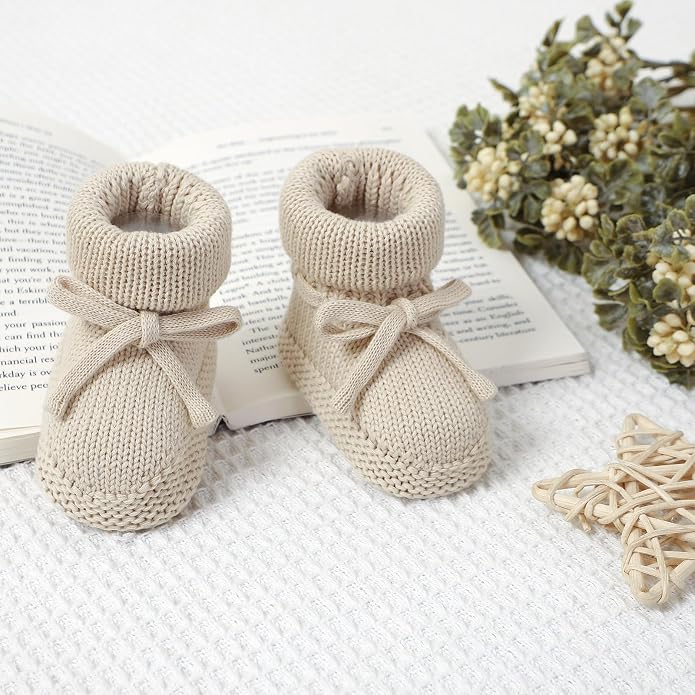 Hadetoto Newborn Baby Booties Cotton Knit Shoes | Soft, First Walkers, - Image 4