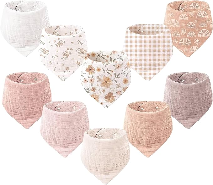 Konssy 10 Pack Baby Muslin Bandana Bibs by Konssy