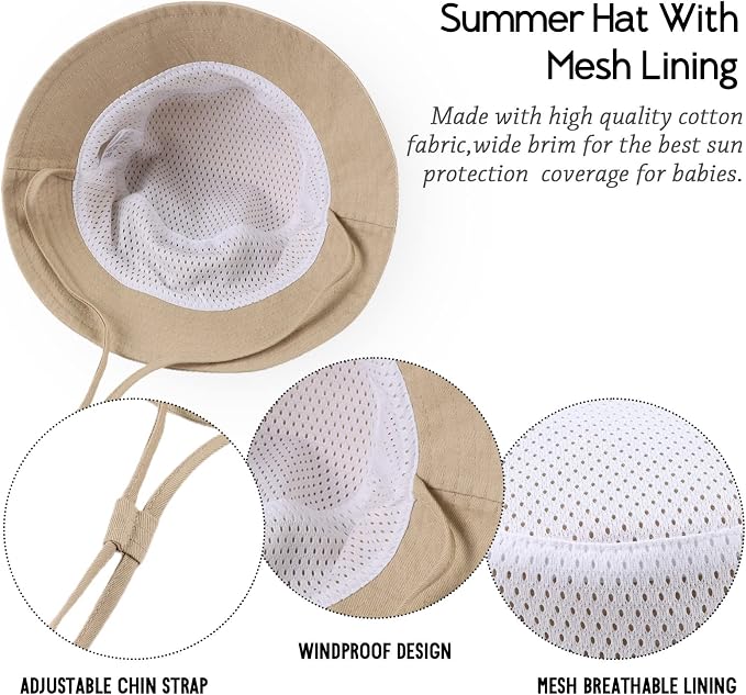 JANGANNSA Cotton Baby Sun Hat Infant Toddler Boys Girls Bucket Hats Summer Sun - Image 5