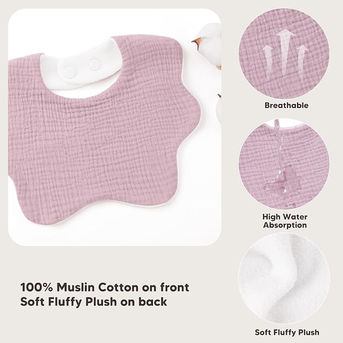Bearmoss Muslin Baby Bibs for Drooling & Teething Cotton Drool Bib 6 Pack | - Image 6