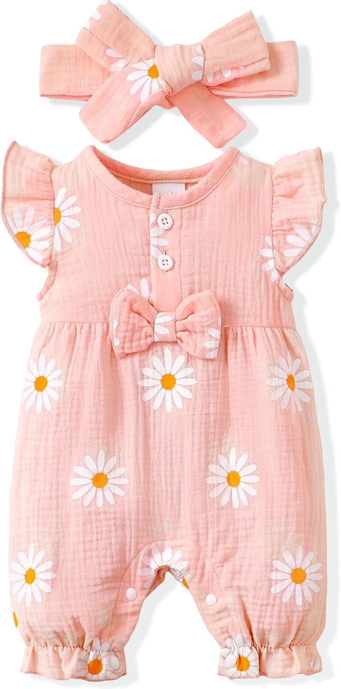 Renotemy Newborn Baby Girl Clothes Romper Summer Outfits Preemie-18Months | by Renotemy