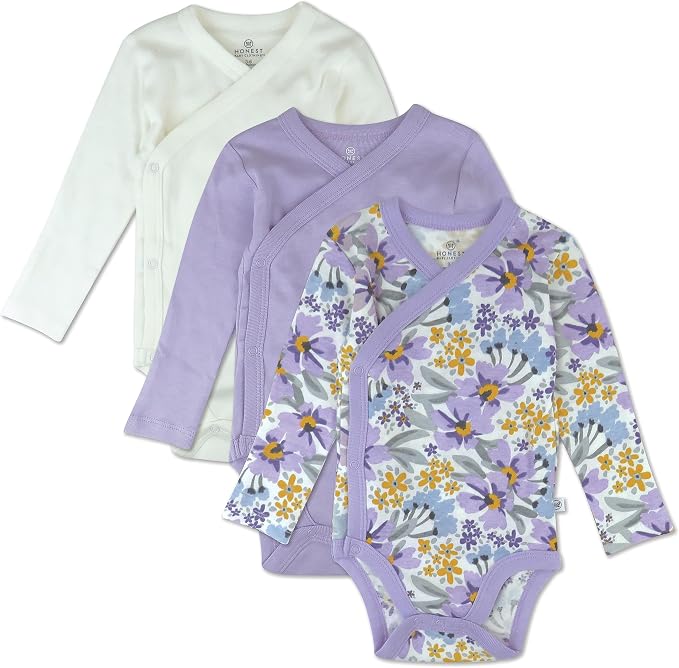 HonestBaby Baby 3-pack Long Sleeve Side-snap Kimono Bodysuits Organic Cotton by HonestBaby