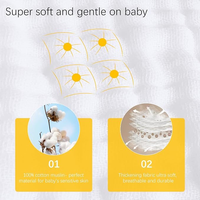 Lovely Care 24 Pack Muslin Burp Cloths 100% Cotton Muslin Cloths Large - Image 5