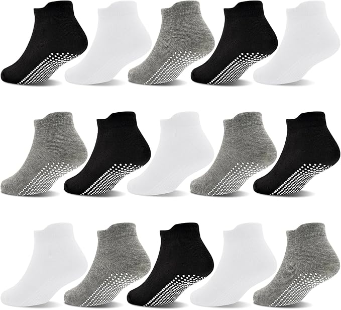 GRPSKCOS Non Slip Toddler Socks 15 Pairs Toddler Grip Anti Skid Low Cut Socks by GRPSKCOS