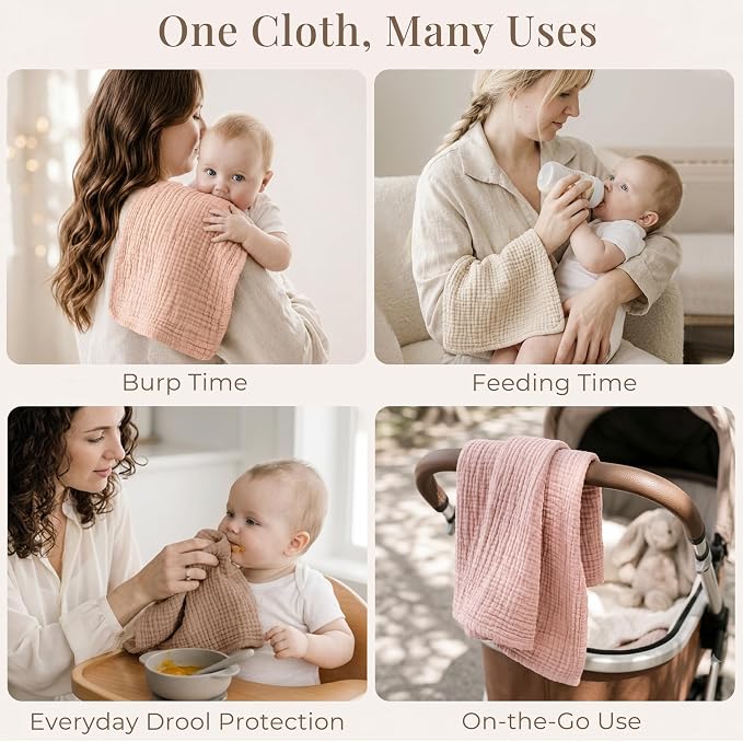 Konssy 7-Pack Muslin Baby Burp Cloths, 6-Layer 100% Cotton | Soft & Absorbent - Image 3