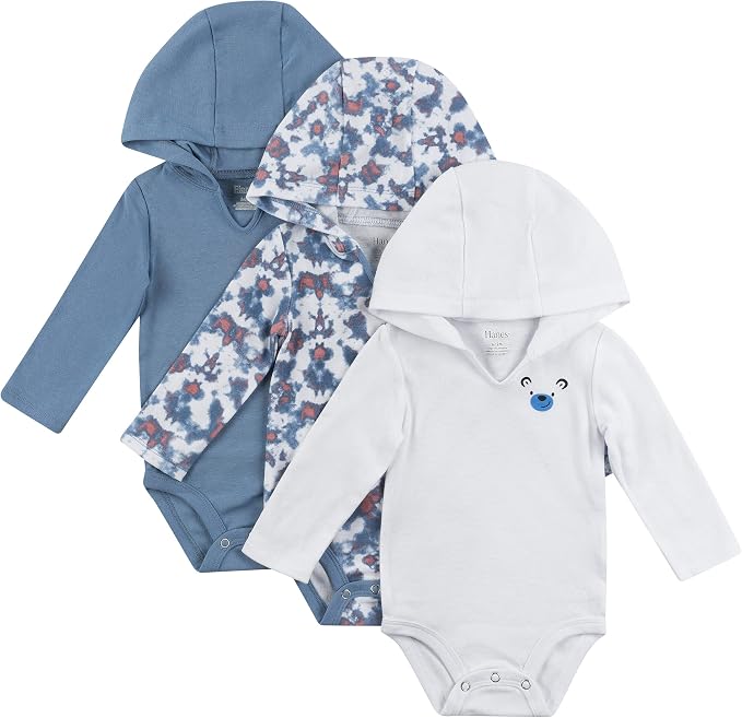 Hanes Baby Long Sleeve Bodysuit, Ultimate Bodysuit Hoodie Boys & Girls by Hanes