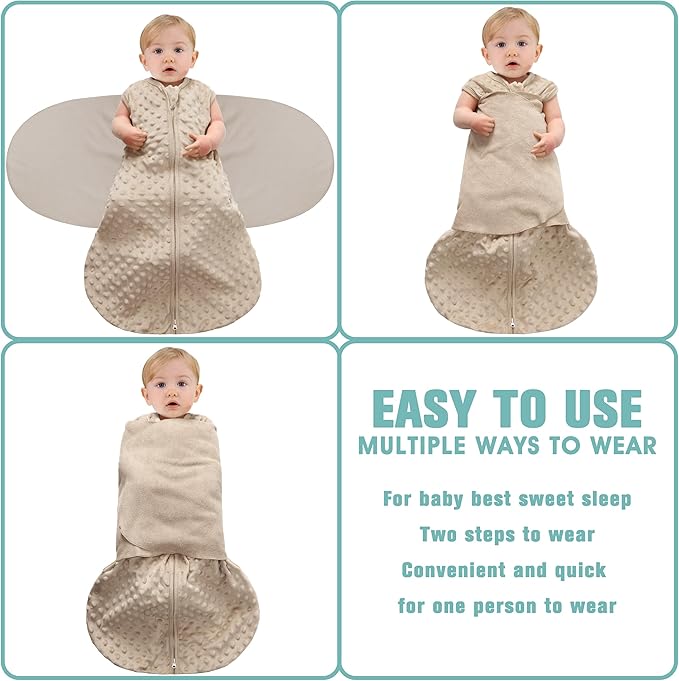Fleece Newborn Sleep Sack Baby Swaddle,3-Way Adjustable Wearable Blanket,2 Pack Fleece Swaddling Sleeping Bag TOG 2.0， (Brown & Dark Green, 6-12 Months)