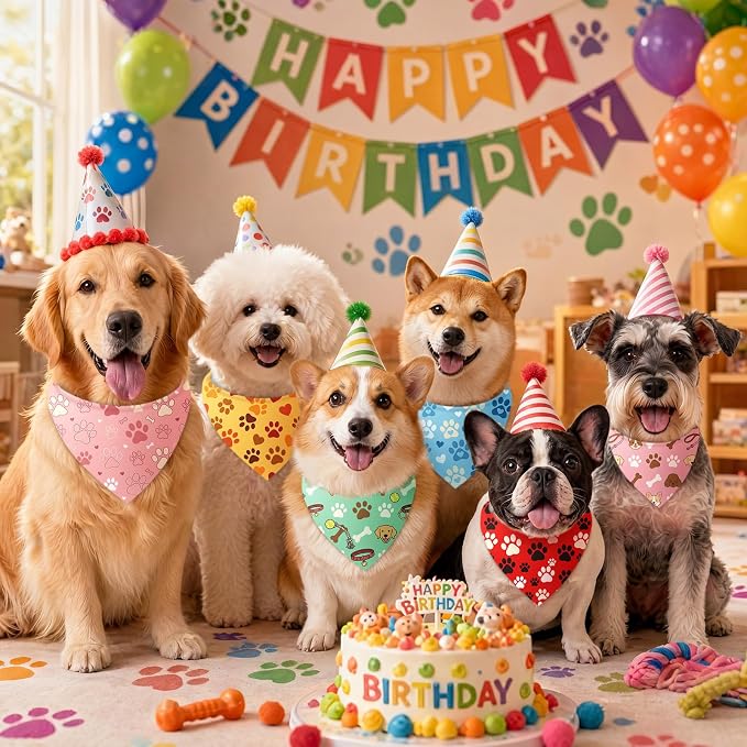 50 Pcs National Dog Day Dog Bandanas Bulk Pastel Paw Prints Pattern - Image 6