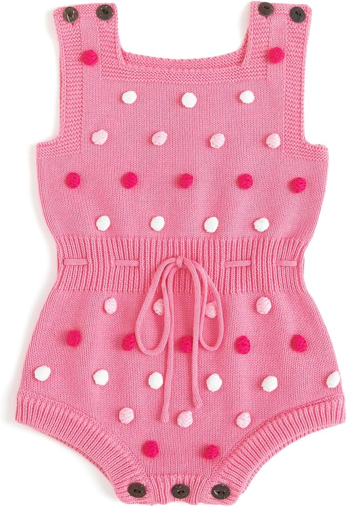 Simplee kids Baby Girl Romper, Sleeveless Pompoms Square Neck | Soft Breathable by Simpleekids