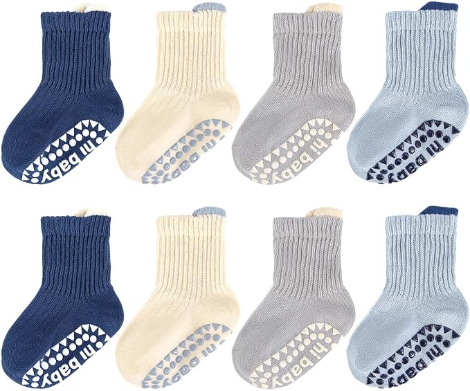 8 Pairs Baby Toddler Socks Non-Slip Grip Socks by QHANSHIEE