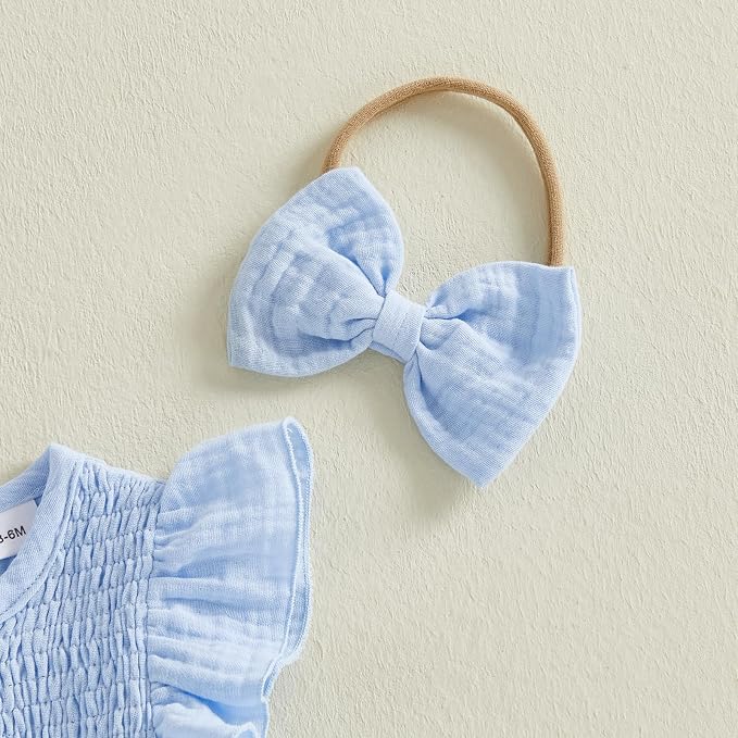 Kavousa Newborn Baby Girl Clothes Summer Bubble Romper Headband Outfit - Image 5