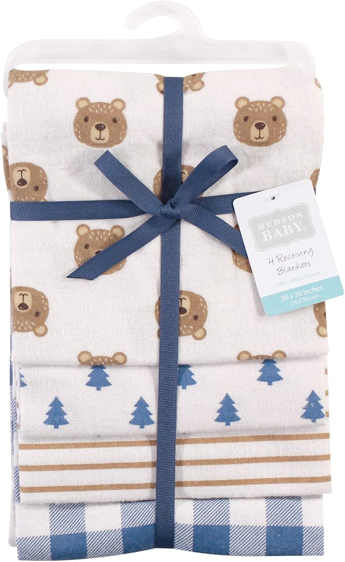 Hudson Baby Unisex Baby Cotton Flannel Receiving Blankets, Little Bear - Image 2