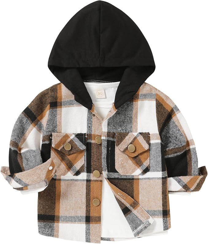 YOUNGER STAR Toddler Kids Boys Girls Flannel Hooded Plaid Shirt Button Baby Red by YOUNGER+STAR
