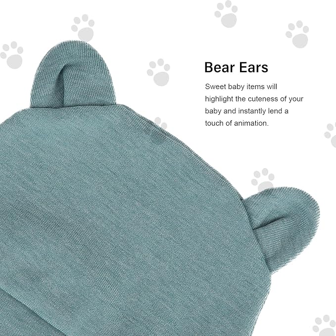 BQUBO Newborn Baby Bear Ears Hats and Mittens Sets Preemie Cotton Caps Baby Boy - Image 5