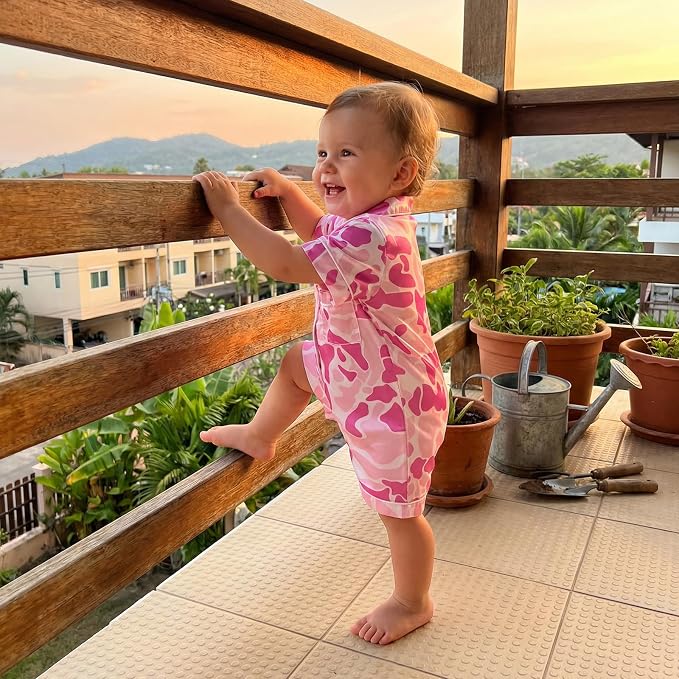 Kuriozud Baby Girl Boy Romper Pajamas Onesie Short Sleeve Button Down Pjs - Image 5