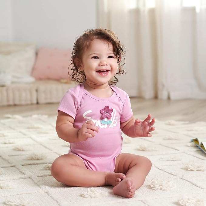 Gerber Baby Girls 5-Pack Short Sleeve Variety Onesies Bodysuits - Image 5
