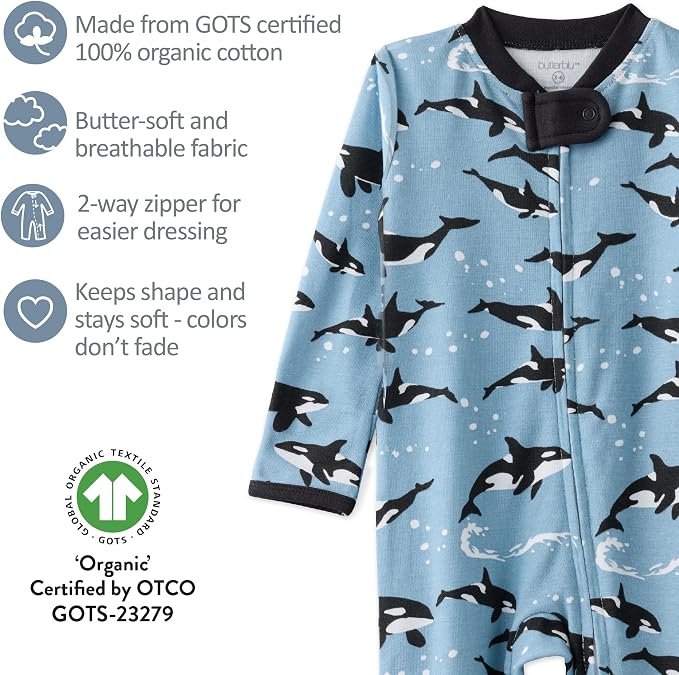 Butterblu Shadow Sleep & Play 100% Cotton Footless Two Way Zip Front PJs - Image 6