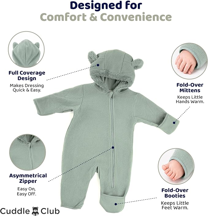 Cuddle Club Fleece Baby Bunting Bodysuit Hoodie, Newborn - Image 3