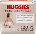 Huggies Size 5 Diapers, Skin Essentials Baby Diapers, Size 5 (27+ lbs), 120 Count (2 Packs of 60)