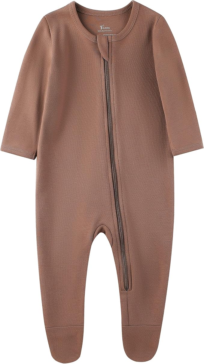 O2 BABY Baby Boys Girls Organic Cotton Zip-Front Sleeper Pajamas, Footed Sleep 'n Play