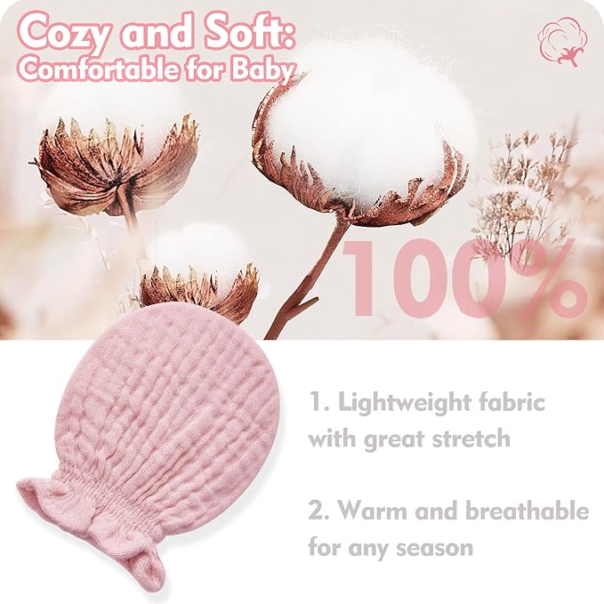 Pro Goleem Muslin Baby Mittens for Newborn, 100% Cotton No Scratch Soft - Image 7