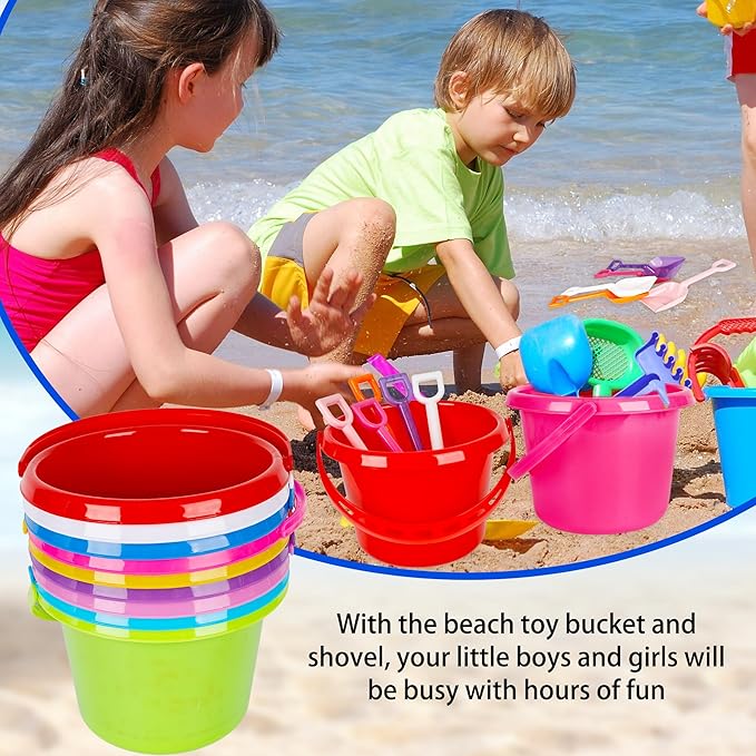 18 Sets Sand Buckets and Shovels for Kids 7.5 Inch Plastic Beach Water Pails Sand Toys for Boys and Girls Colorful Pool Castle Play Buckets Fun Great Summer Party Favors Bulk, 9 Colors