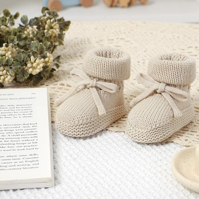 Hadetoto Newborn Baby Booties Cotton Knit Shoes | Soft, First Walkers, - Image 5
