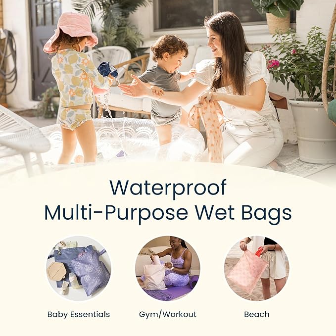 Tiny Twinkle Wet Dry Bag – 2 Pack Reusable Waterproof & Mess Proof Wet Bags for Swimsuits & Travel, Baby Towels & Beach Essentials,a Diaper Bag Must-Have(Black, Green Checkers)