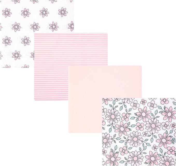 Hudson Baby Infant Girls Cotton Flannel Receiving Blankets 4-Pack, One Size by HudsonBaby