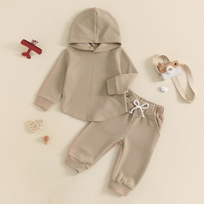 Thorn Tree Infant Baby Boys Pants Set Hooded Solid Sweatshirt Top Pocket - Image 2