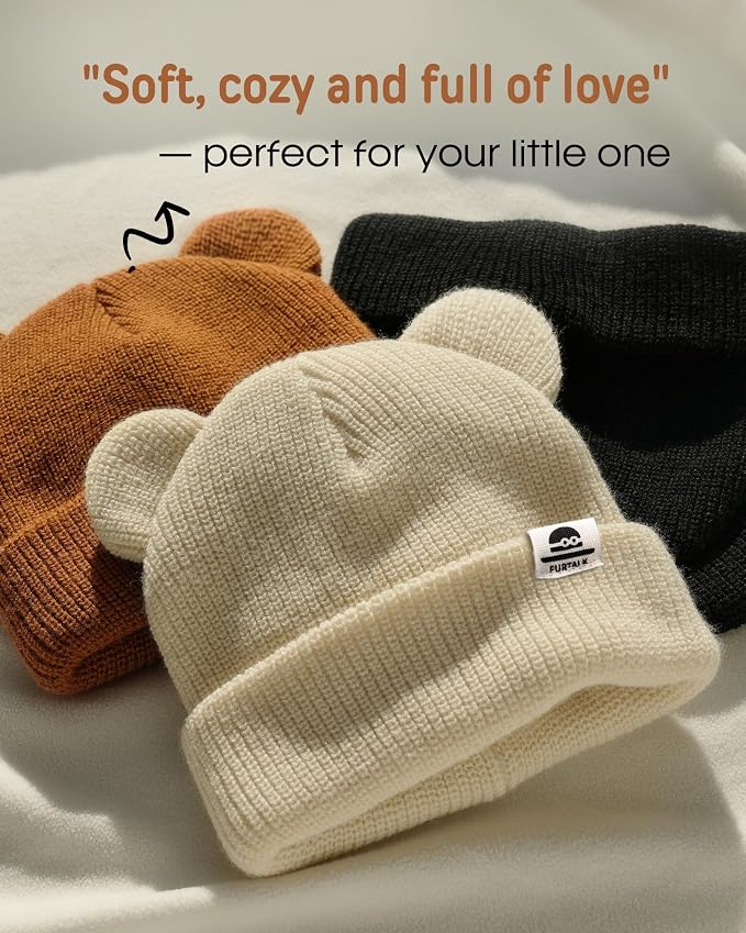 FURTALK Baby Beanie with Bear Ear Warm Knit Winter Hat - Image 2
