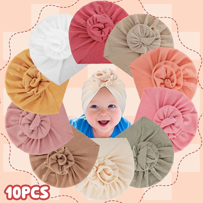 10 Pcs Preemie Hats Cotton Preemie Caps Bows Turban Premature Baby Boys Girls - Image 4