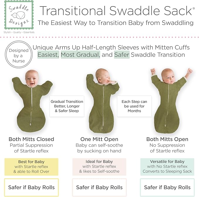 SwaddleDesigns Transitional Swaddle Sack, Arms Up Half-Length Sleeve & Mitten - Image 3