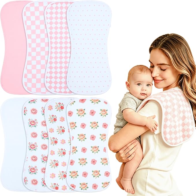 Baby Burp Cloths 8-Pack, Waterproof Burping Cloths, 4-Layer Super Absorbent & by Benoxine