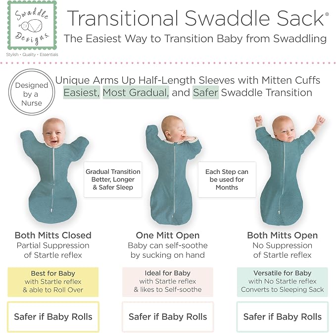 SwaddleDesigns Transitional Swaddle Sack, Arms Up Half-Length Sleeve & Mitten - Image 3