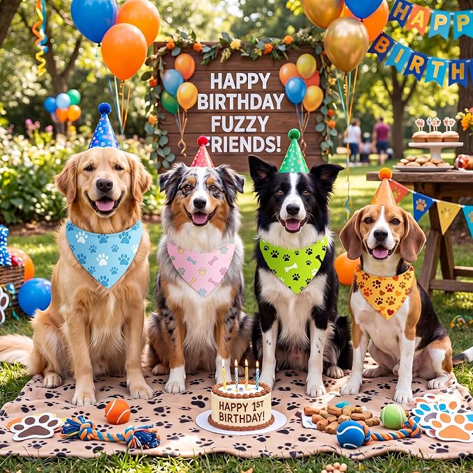 100 Pcs National Dog Day Dog Bandanas Bulk Pastel Paw Prints Pattern - Image 4