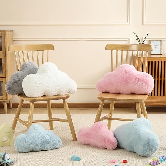 YRXRUS Cloud Pillows, Gray Cloud Shaped Pillow, Decorative Throw Pillow Gifts, Cute Plush Room Decor, Fluffy Faux Rabbit Fur 13"x21" Pillows for Living Bedroom Kids Room