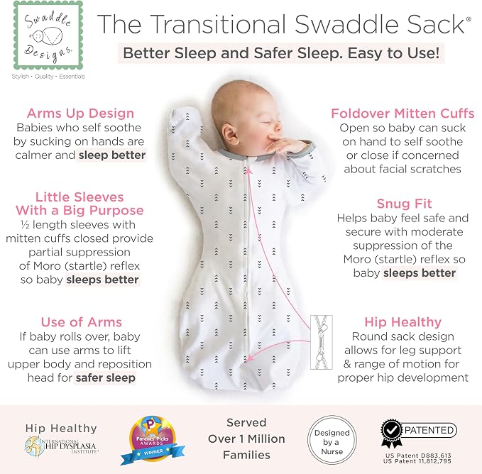 SwaddleDesigns Transitional Swaddle Sack, Arms Up Half-Length Sleeve & Mitten - Image 2