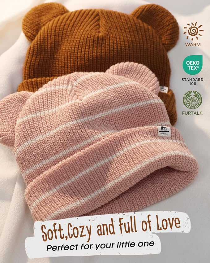 FURTALK Baby Beanie with Bear Ear Warm Knit Winter Hat - Image 2