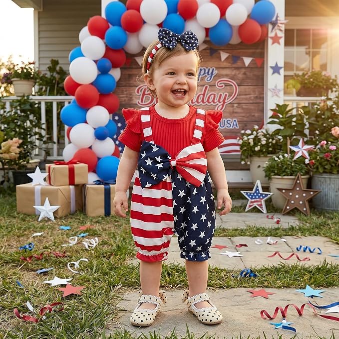 YINGISFITM Newborn Baby Girl Summer Clothes Short Sleeve Bubble Romper Bow - Image 3