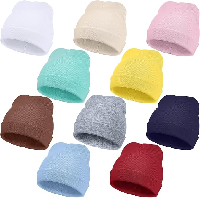 10 Pcs Preemie Hats Cotton Preemie Caps Bows Turban Premature Baby Boys Girls by Velmitten