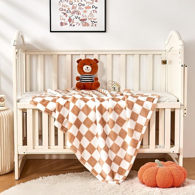 Yurhap Checkered Baby Blanket Fleece Baby Blankets Neutral - Image 5