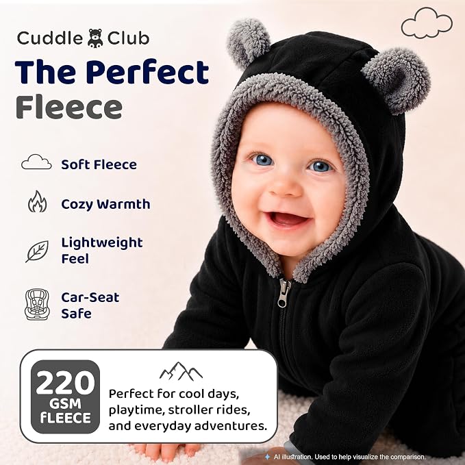 Cuddle Club Fleece Baby Bunting Bodysuit Hoodie, Newborn - Image 4