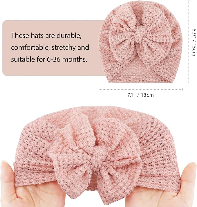 DRESHOW BQUBO 5 Pieces Newborn Baby Turban Hats Bow Baby Infant Beanie - Image 5