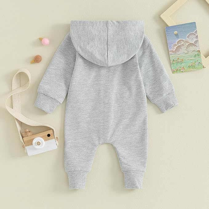 Infant Baby Boy Girl Clothes Solid Hoodie Romper Zip Up Long Sleeve Hooded - Image 3